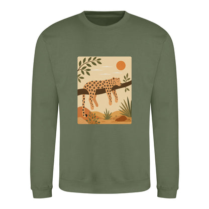 Leopard in the Shade Adult Sweatshirt - Wild Horizons Earthy Green colour variant image