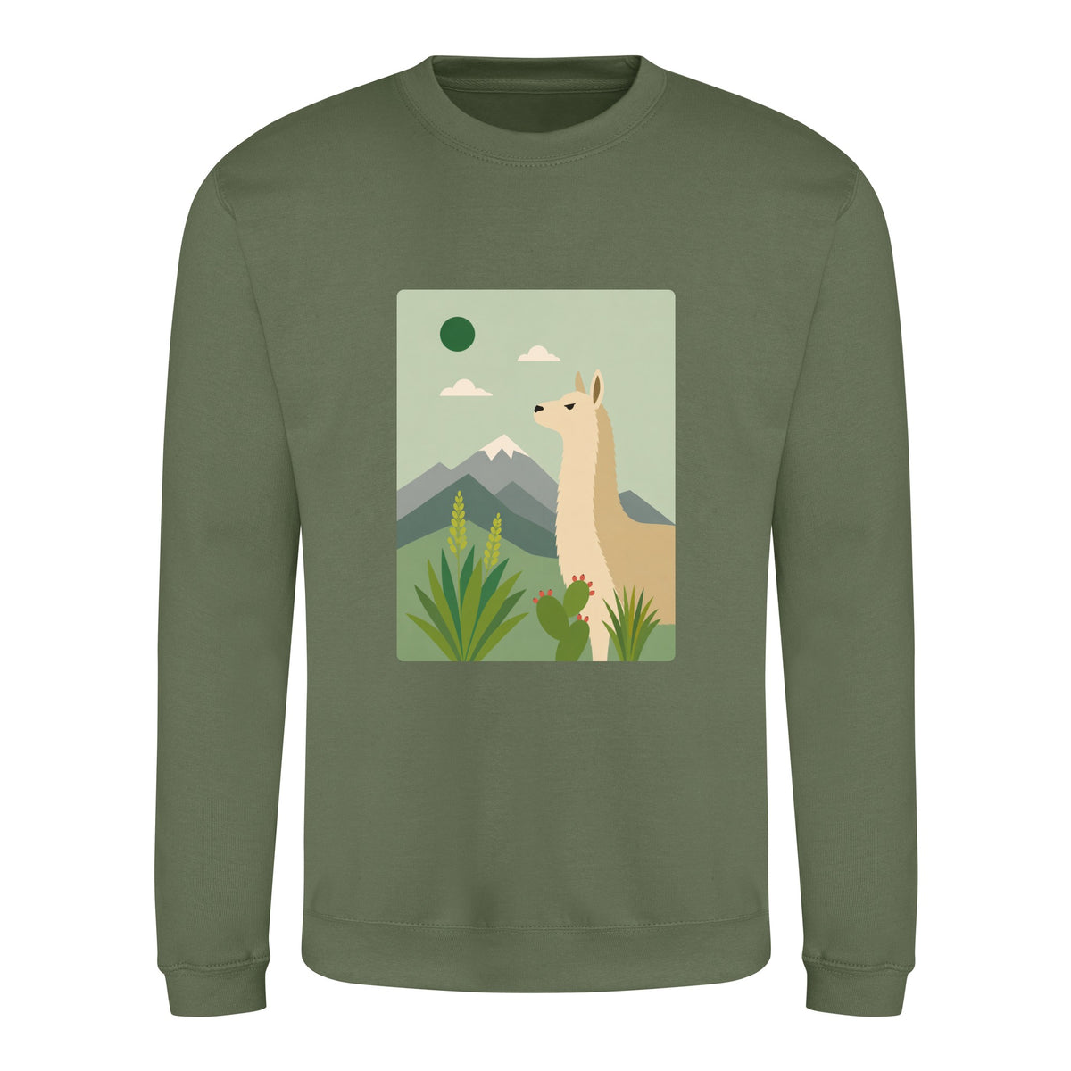 Llama in the Highlands Adult Sweatshirt - Wild Horizons Earthy Green colour variant image