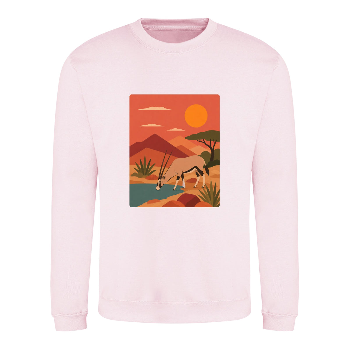 Oryx at the Waterhole Adult Sweatshirt - Wild Horizons Baby Pink colour variant image