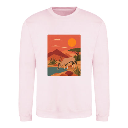 Oryx at the Waterhole Adult Sweatshirt - Wild Horizons Baby Pink colour variant image