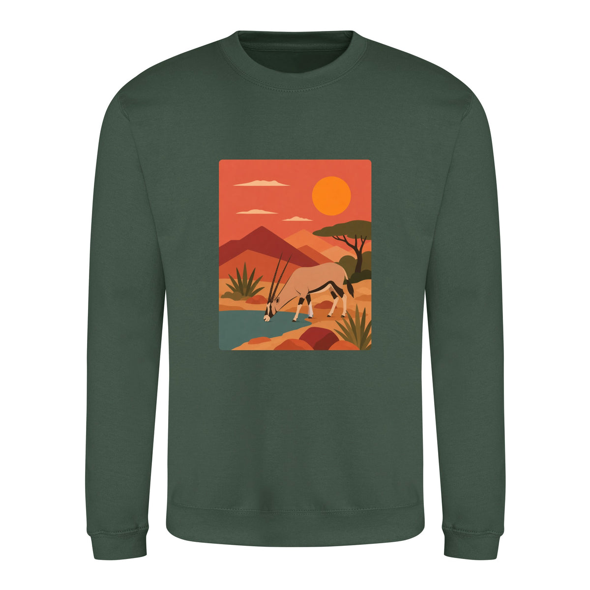 Oryx at the Waterhole Adult Sweatshirt - Wild Horizons Bottle Green colour variant image