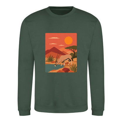 Oryx at the Waterhole Adult Sweatshirt - Wild Horizons Bottle Green colour variant image