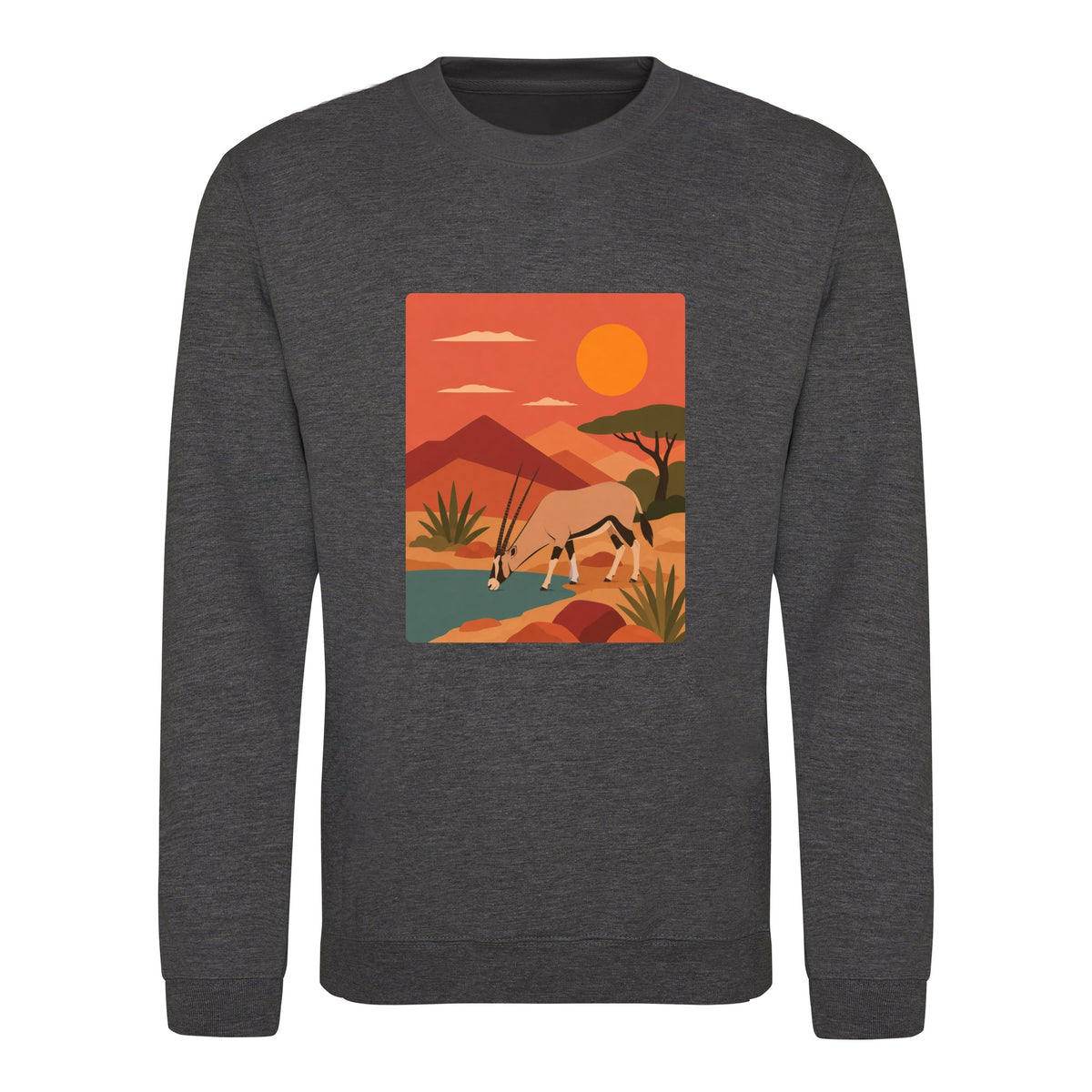 Oryx at the Waterhole Adult Sweatshirt - Wild Horizons Charcoal colour variant image