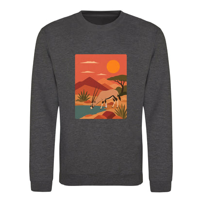 Oryx at the Waterhole Adult Sweatshirt - Wild Horizons Charcoal colour variant image