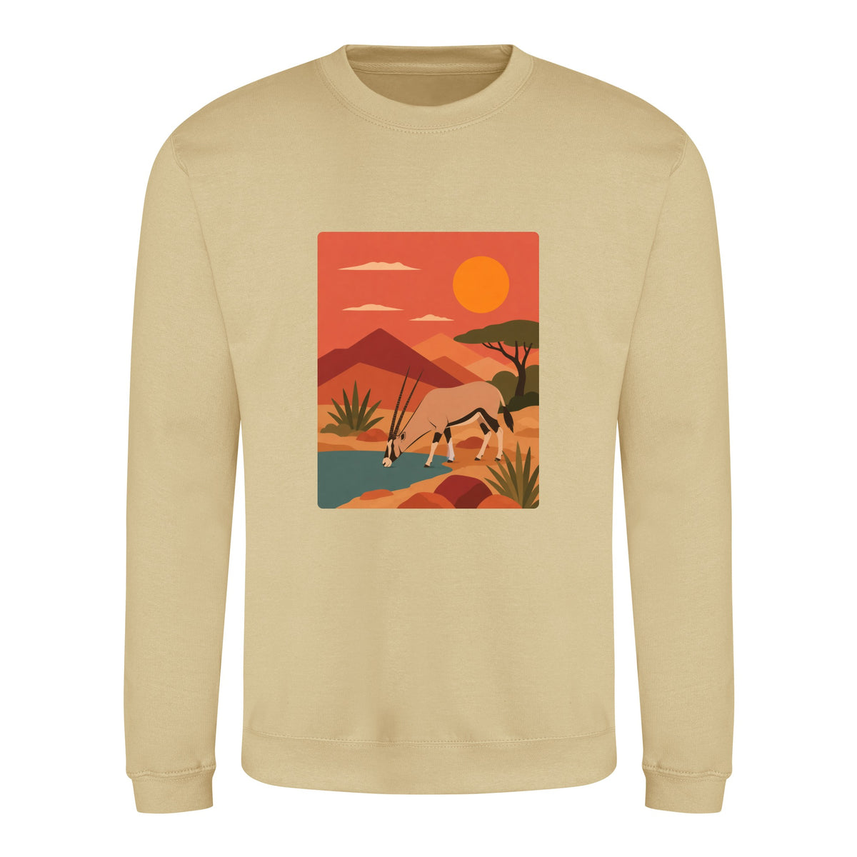 Oryx at the Waterhole Adult Sweatshirt - Wild Horizons Desert Sand colour variant image
