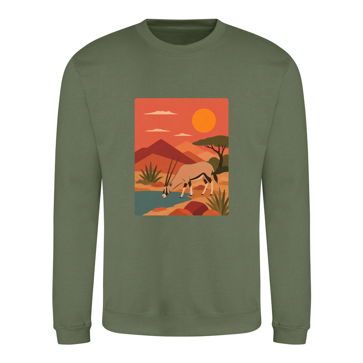 Oryx at the Waterhole Adult Sweatshirt - Wild Horizons Earthy Green colour variant image