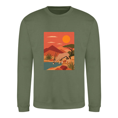 Oryx at the Waterhole Adult Sweatshirt - Wild Horizons Earthy Green colour variant image