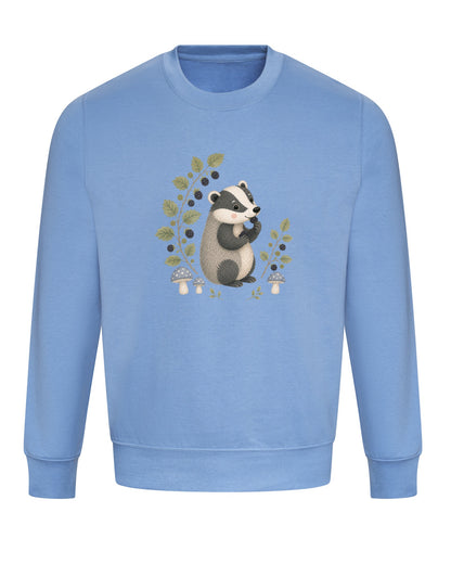 Badger's Blackberry Adult Sweatshirt - Once Upon a Woodland Cornflower Blue colour variant image