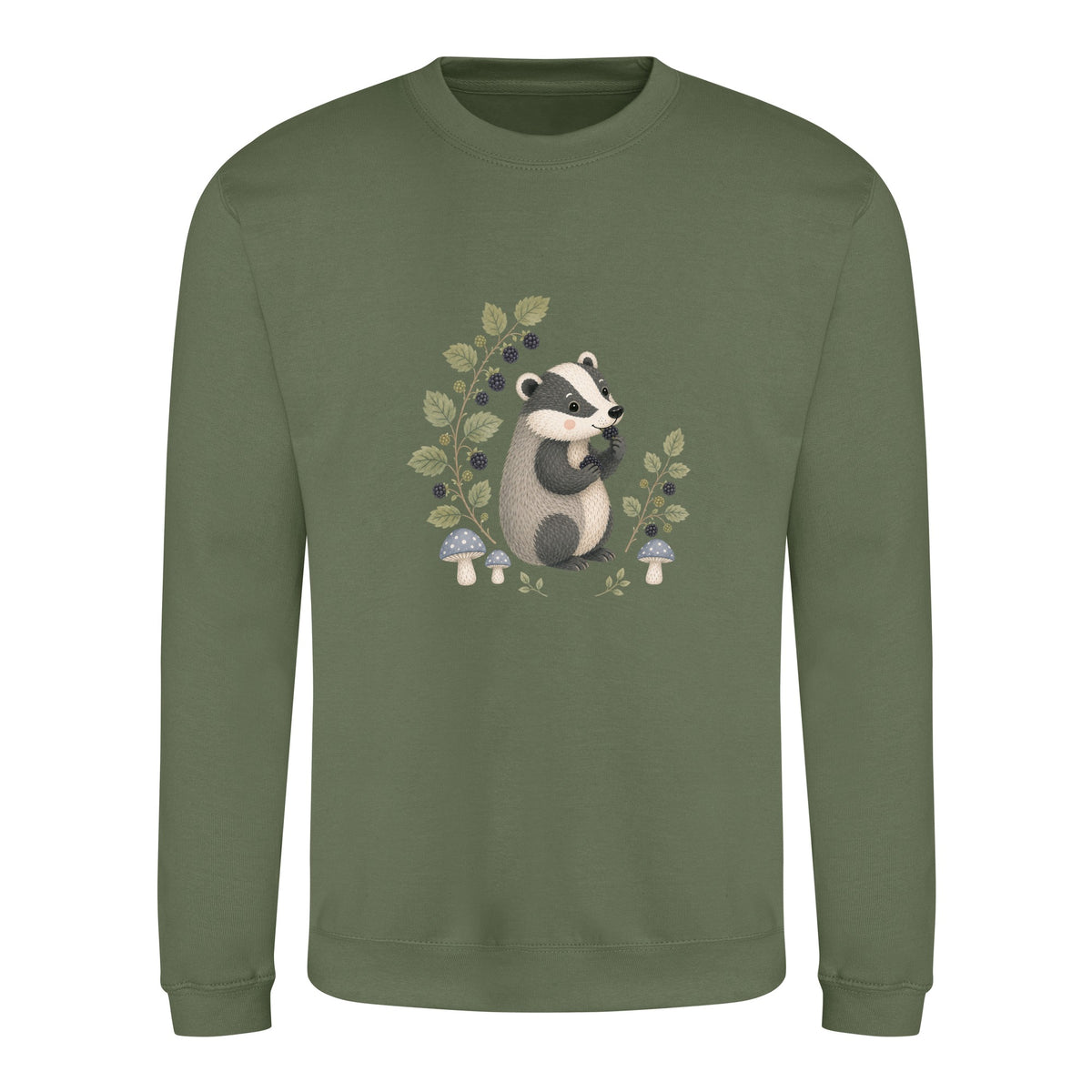 Badger's Blackberry Adult Sweatshirt - Once Upon a Woodland Earthy Green colour variant image