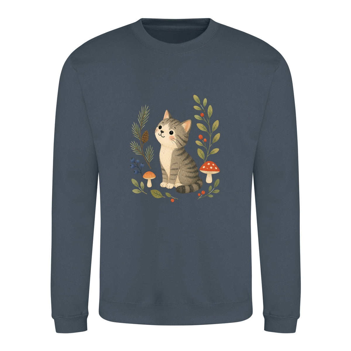 Kitten in the Pines Adult Sweatshirt - Once Upon a Woodland Airforce Blue colour variant image