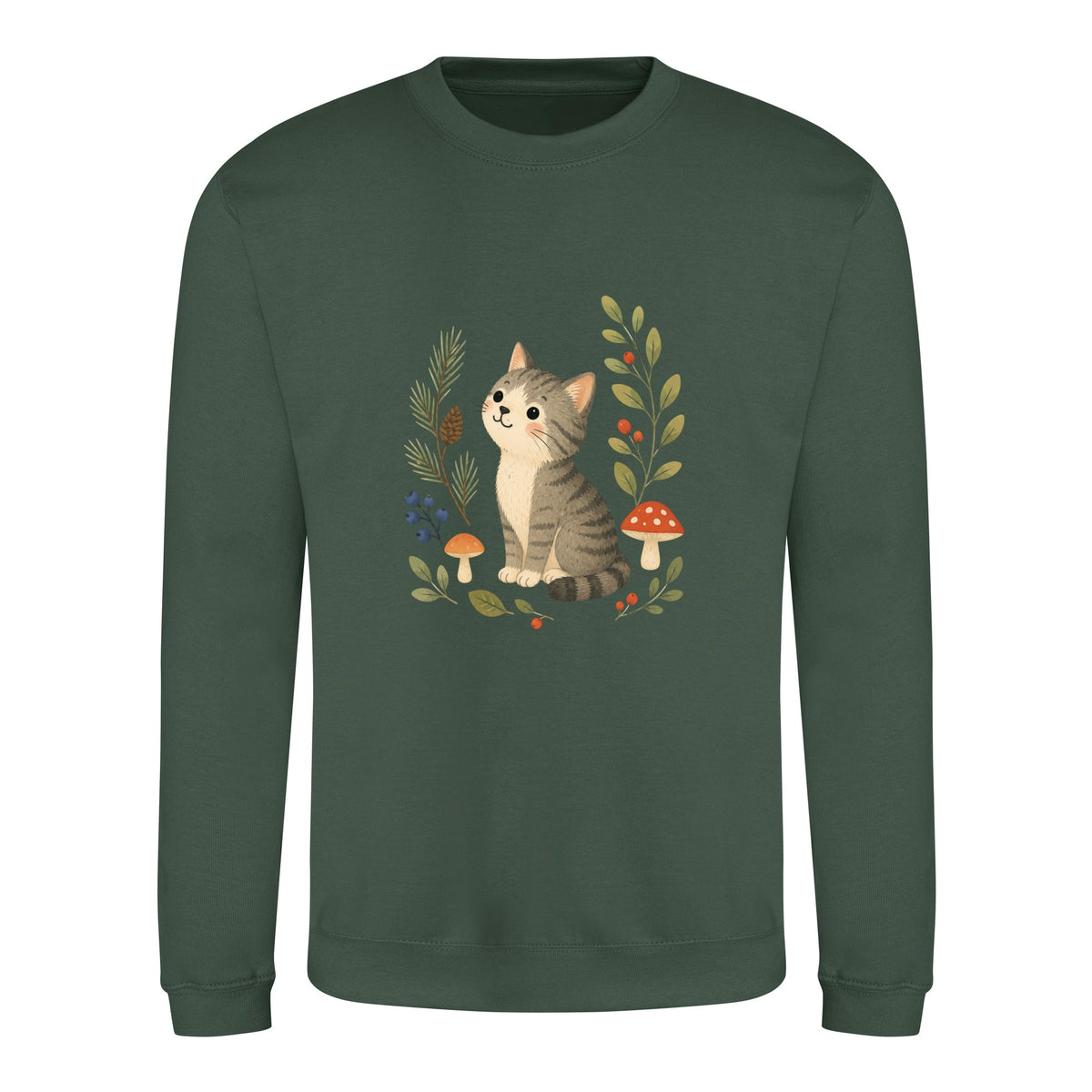Kitten in the Pines Adult Sweatshirt - Once Upon a Woodland Bottle Green colour variant image