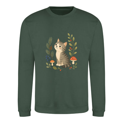 Kitten in the Pines Adult Sweatshirt - Once Upon a Woodland Bottle Green colour variant image
