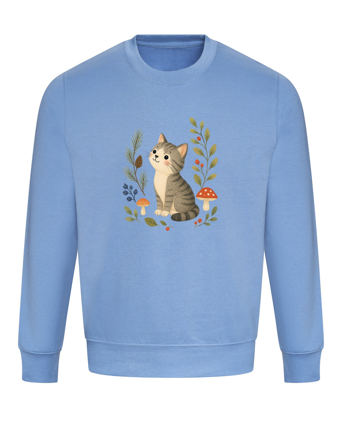 Kitten in the Pines Adult Sweatshirt - Once Upon a Woodland Cornflower Blue colour variant image
