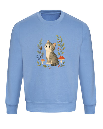 Kitten in the Pines Adult Sweatshirt - Once Upon a Woodland Cornflower Blue colour variant image