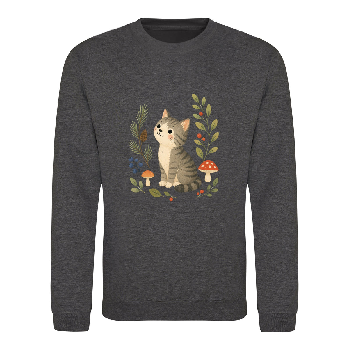 Kitten in the Pines Adult Sweatshirt - Once Upon a Woodland Charcoal colour variant image