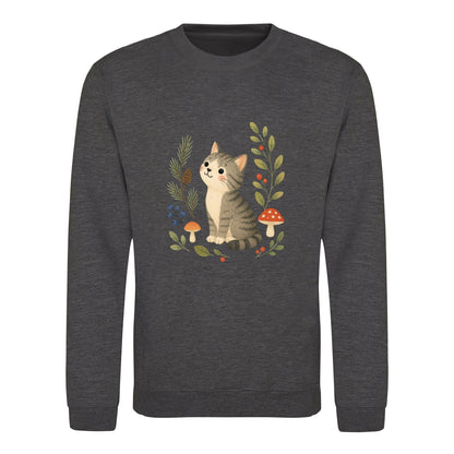 Kitten in the Pines Adult Sweatshirt - Once Upon a Woodland Charcoal colour variant image