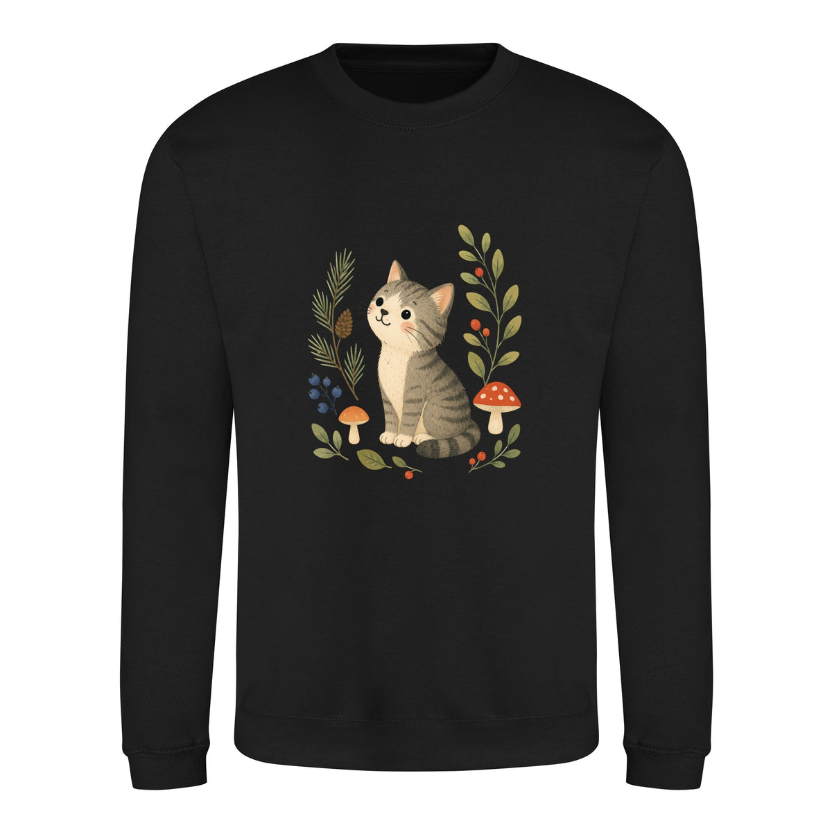 Kitten in the Pines Adult Sweatshirt - Once Upon a Woodland Deep Black colour variant image