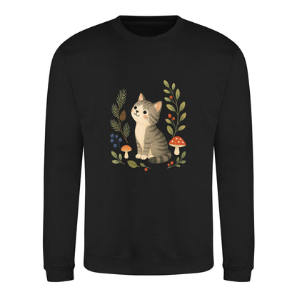 Kitten in the Pines Adult Sweatshirt - Once Upon a Woodland Deep Black colour variant image