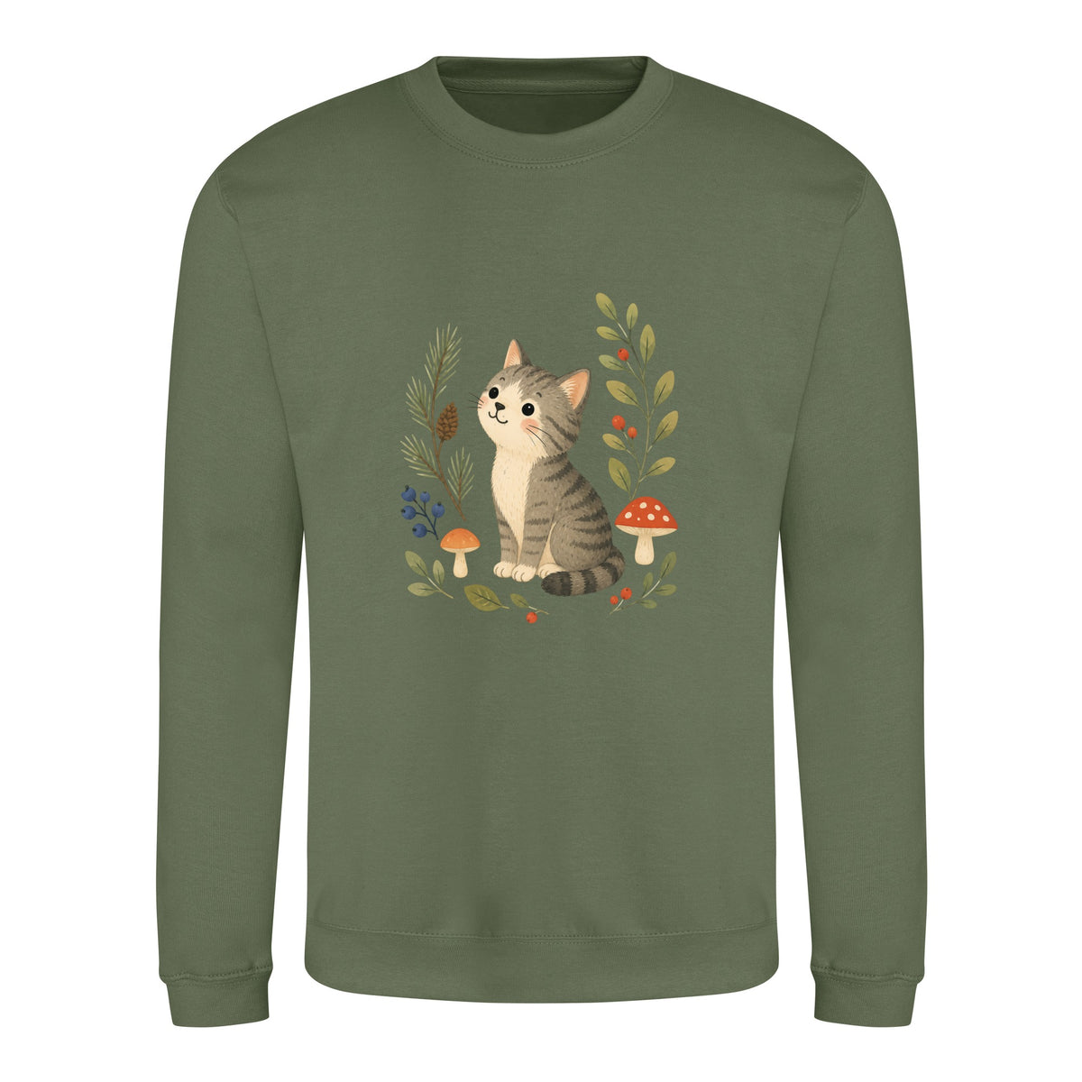 Kitten in the Pines Adult Sweatshirt - Once Upon a Woodland Earthy Green colour variant image