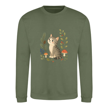 Kitten in the Pines Adult Sweatshirt - Once Upon a Woodland Earthy Green colour variant image