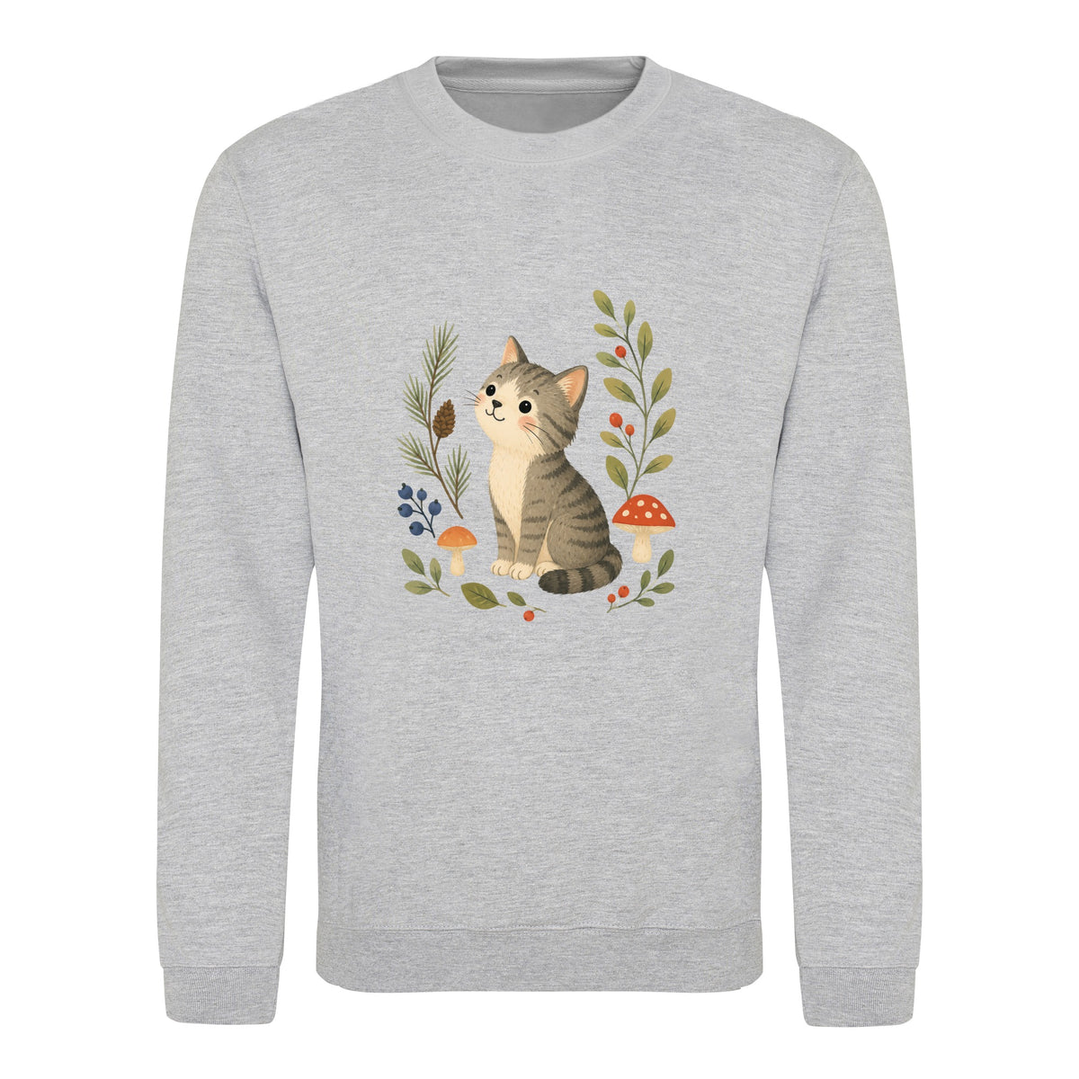 Kitten in the Pines Adult Sweatshirt - Once Upon a Woodland Heather Grey colour variant image