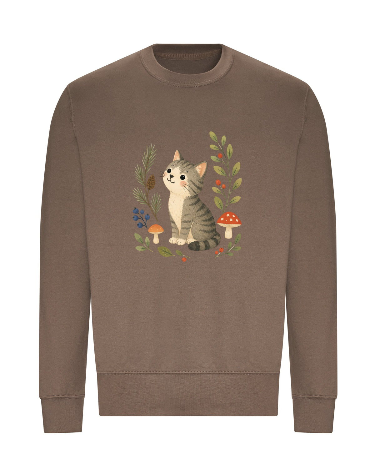 Kitten in the Pines Adult Sweatshirt - Once Upon a Woodland Mocha Brown colour variant image