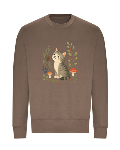 Kitten in the Pines Adult Sweatshirt - Once Upon a Woodland Mocha Brown colour variant image