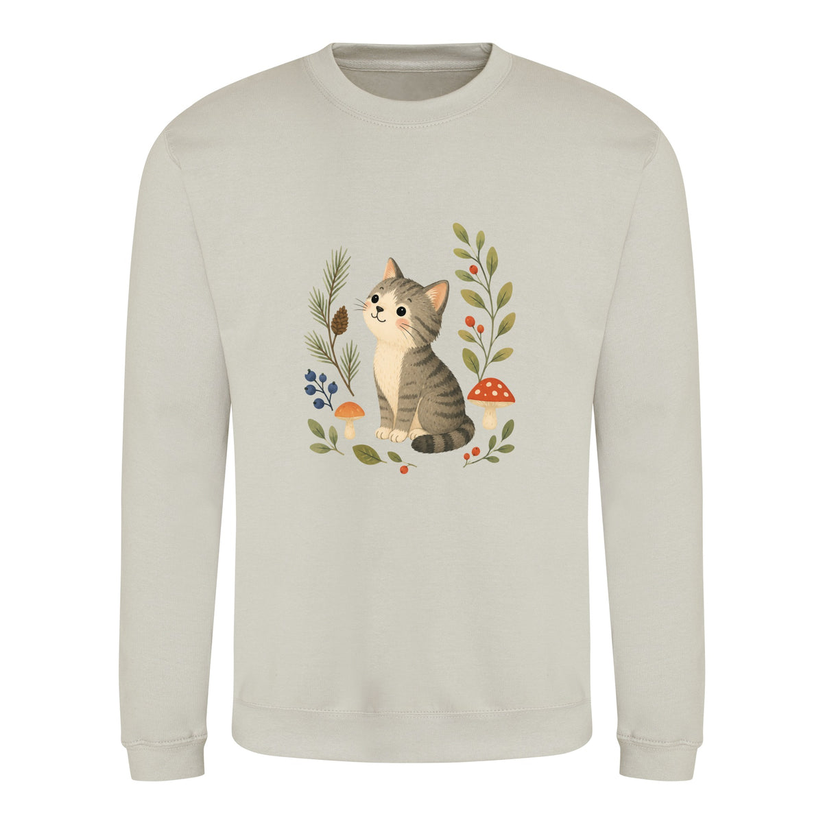 Kitten in the Pines Adult Sweatshirt - Once Upon a Woodland Natural Stone colour variant image