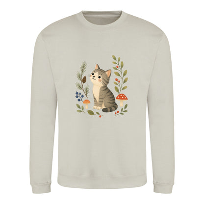 Kitten in the Pines Adult Sweatshirt - Once Upon a Woodland Natural Stone colour variant image