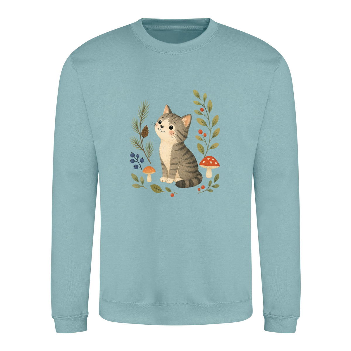 Kitten in the Pines Adult Sweatshirt - Once Upon a Woodland Seafoam colour variant image