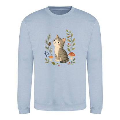Kitten in the Pines Adult Sweatshirt - Once Upon a Woodland Sky Blue colour variant image