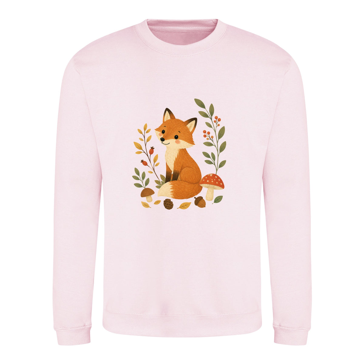 Fox Among the Toadstools Adult Sweatshirt - Once Upon a Woodland Baby Pink colour variant image