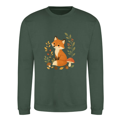 Fox Among the Toadstools Adult Sweatshirt - Once Upon a Woodland Bottle Green colour variant image