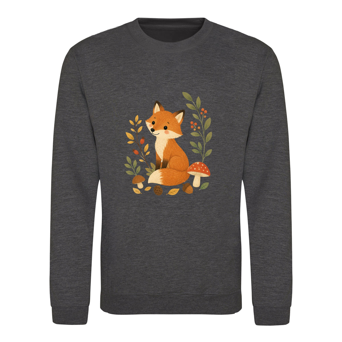 Fox Among the Toadstools Adult Sweatshirt - Once Upon a Woodland Charcoal colour variant image