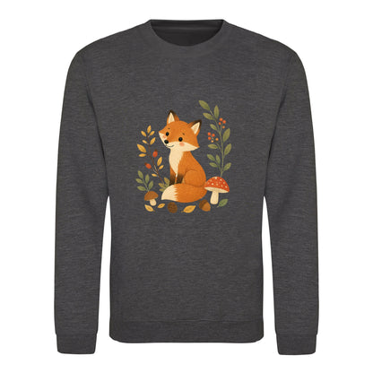 Fox Among the Toadstools Adult Sweatshirt - Once Upon a Woodland Charcoal colour variant image
