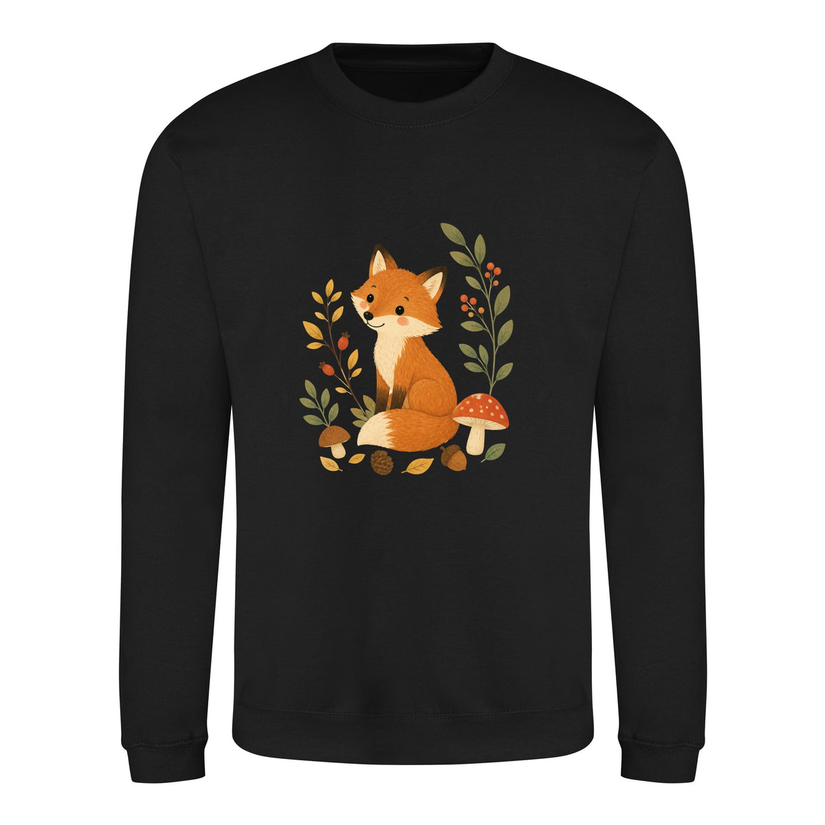 Fox Among the Toadstools Adult Sweatshirt - Once Upon a Woodland Deep Black colour variant image