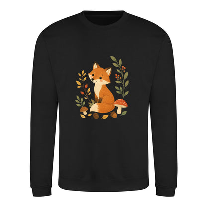 Fox Among the Toadstools Adult Sweatshirt - Once Upon a Woodland Deep Black colour variant image