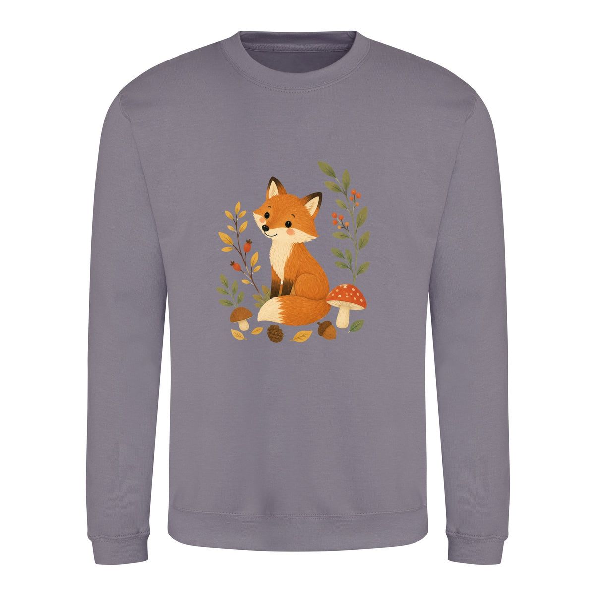 Fox Among the Toadstools Adult Sweatshirt - Once Upon a Woodland Dusty Lilac colour variant image