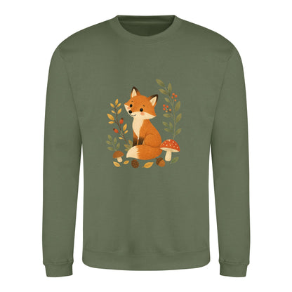 Fox Among the Toadstools Adult Sweatshirt - Once Upon a Woodland Earthy Green colour variant image