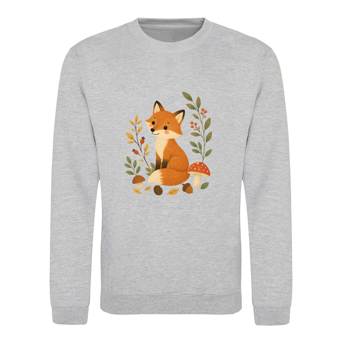Fox Among the Toadstools Adult Sweatshirt - Once Upon a Woodland Heather Grey colour variant image