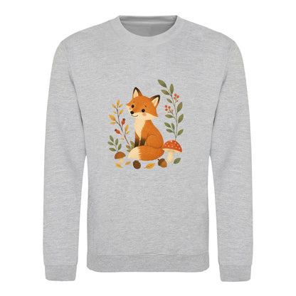 Fox Among the Toadstools Adult Sweatshirt - Once Upon a Woodland Heather Grey colour variant image