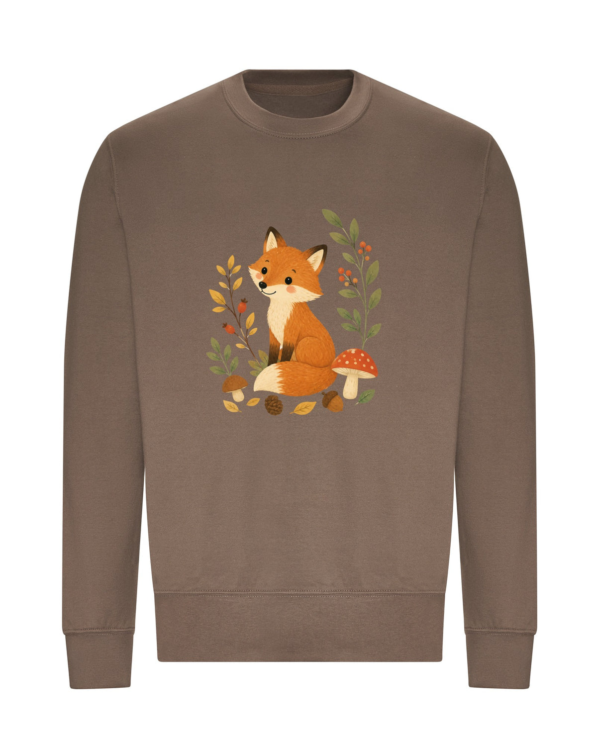 Fox Among the Toadstools Adult Sweatshirt - Once Upon a Woodland Mocha Brown colour variant image