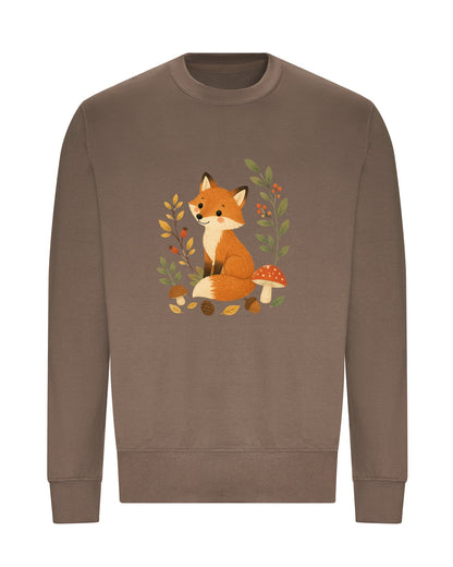 Fox Among the Toadstools Adult Sweatshirt - Once Upon a Woodland Mocha Brown colour variant image