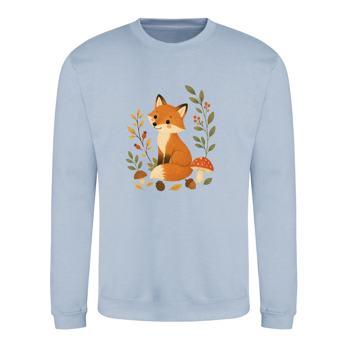 Fox Among the Toadstools Adult Sweatshirt - Once Upon a Woodland Sky Blue colour variant image