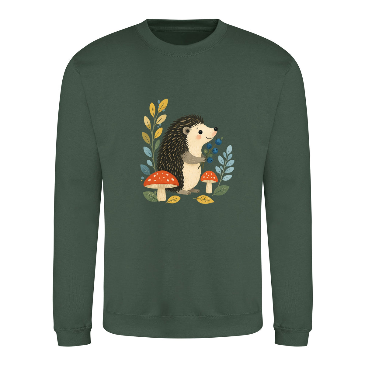 Hedgehog's Berry Harvest Adult Sweatshirt - Once Upon a Woodland Bottle Green colour variant image