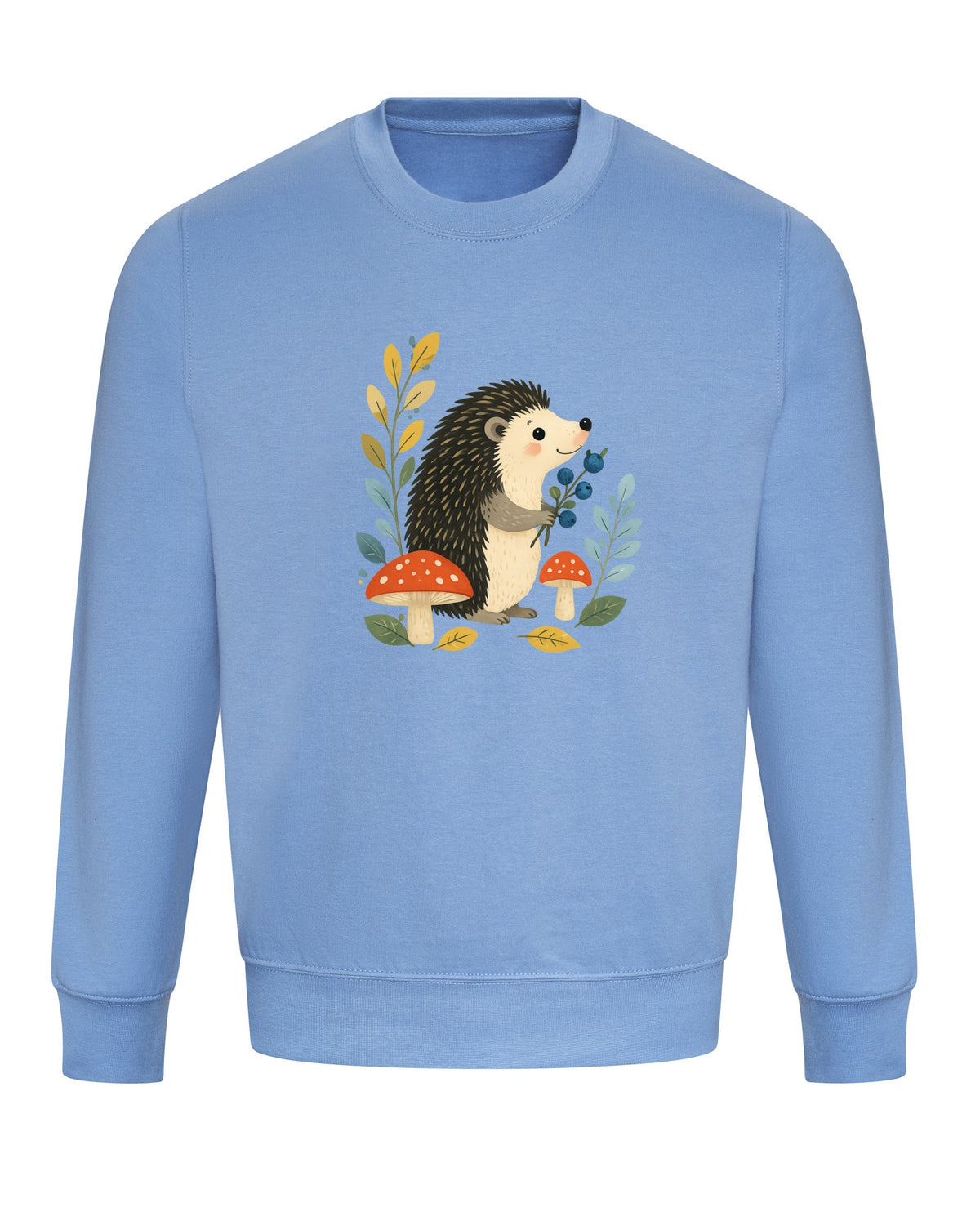 Hedgehog's Berry Harvest Adult Sweatshirt - Once Upon a Woodland Cornflower Blue colour variant image