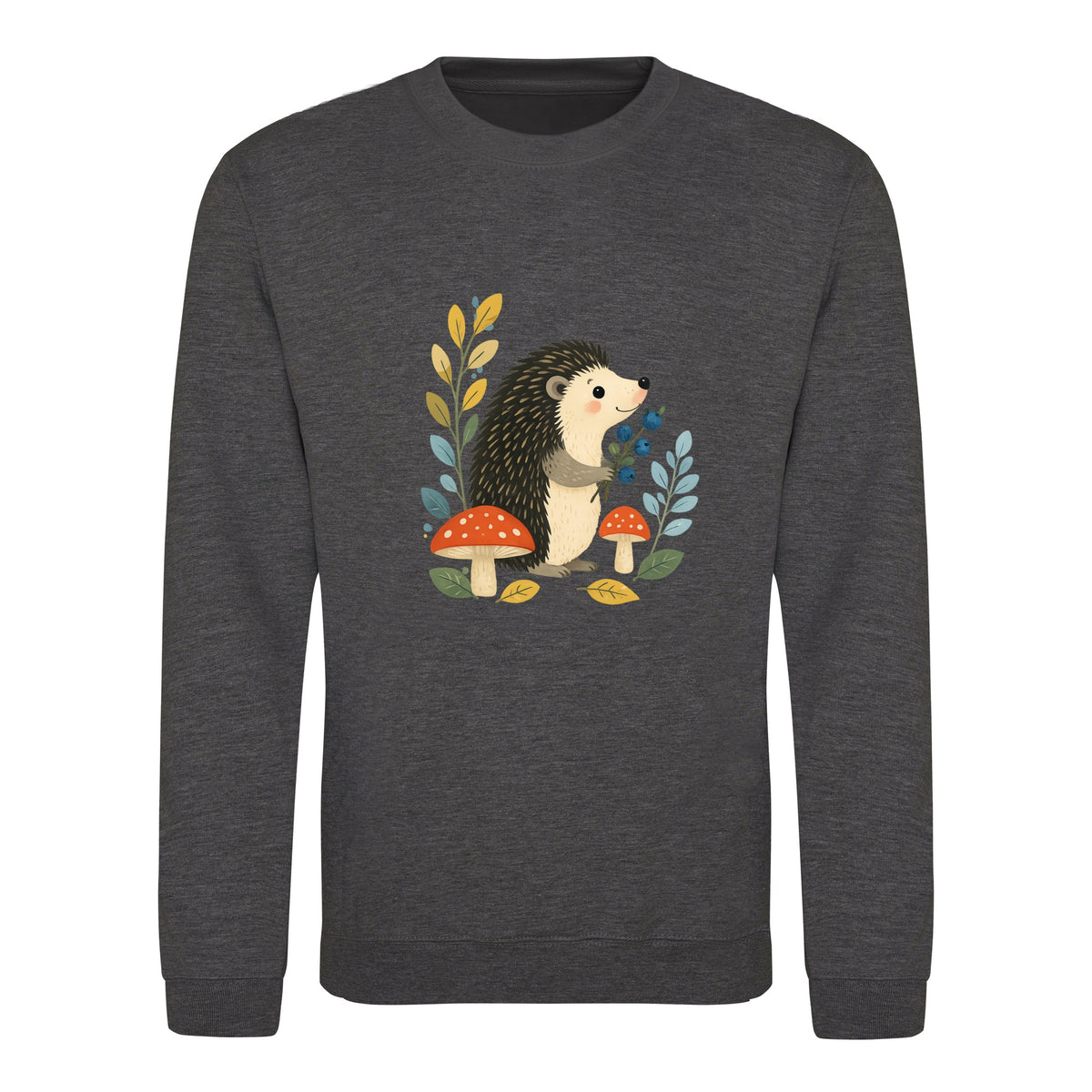 Hedgehog's Berry Harvest Adult Sweatshirt - Once Upon a Woodland Charcoal colour variant image