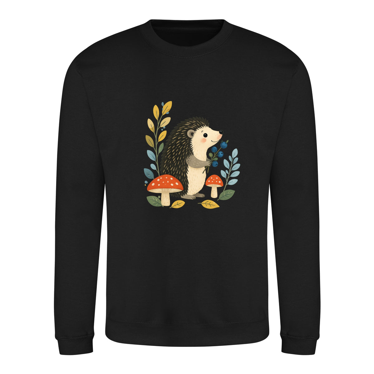 Hedgehog's Berry Harvest Adult Sweatshirt - Once Upon a Woodland Deep Black colour variant image