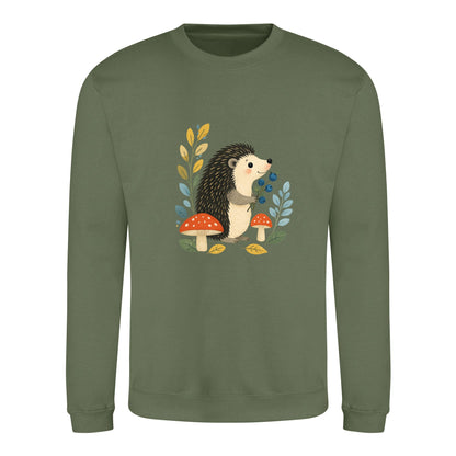 Hedgehog's Berry Harvest Adult Sweatshirt - Once Upon a Woodland Earthy Green colour variant image