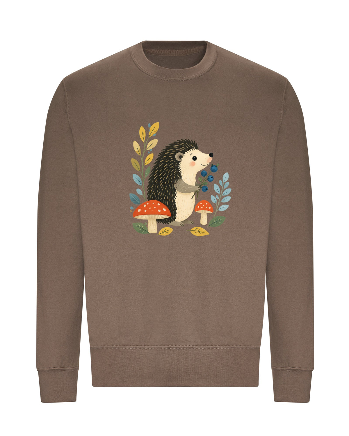 Hedgehog's Berry Harvest Adult Sweatshirt - Once Upon a Woodland Mocha Brown colour variant image